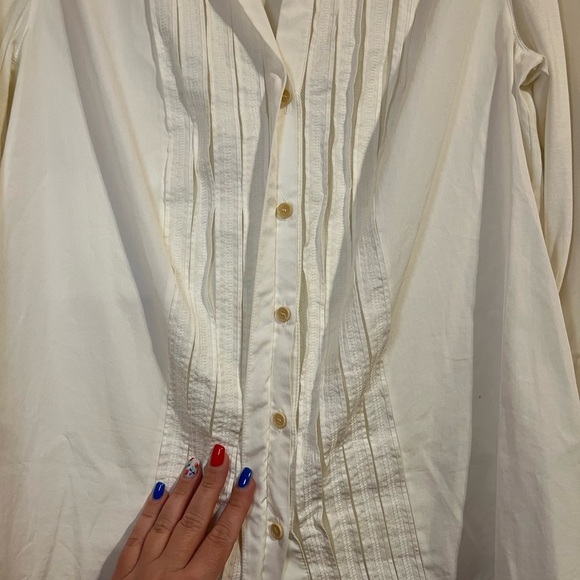 AKRIS PUNTO WHITE BUTTON UP PLEATED BLOUSE - Picture 3 of 9